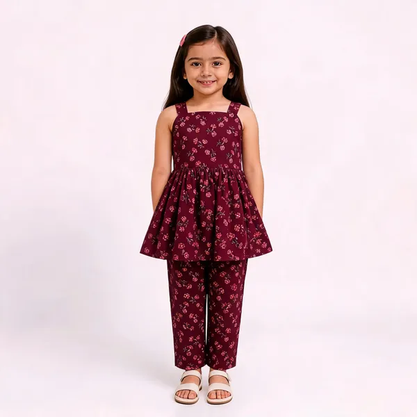 Maroon_Cotton_Floral_Print_Peplum_Co-Ord_Set_For_Girls