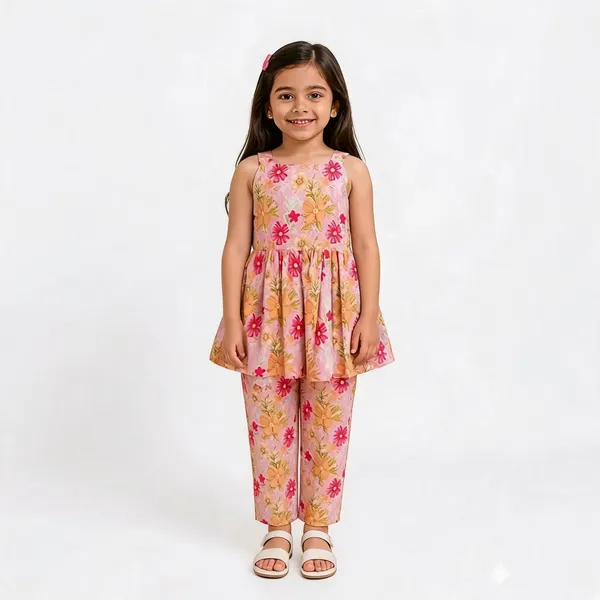 Pink_Cotton_Floral_Print_Sleeveless_Top_And_Pants_Set_For_Girls