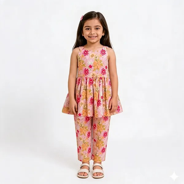 Pink_Cotton_Floral_Print_Sleeveless_Top_And_Pants_Set_For_Girls
