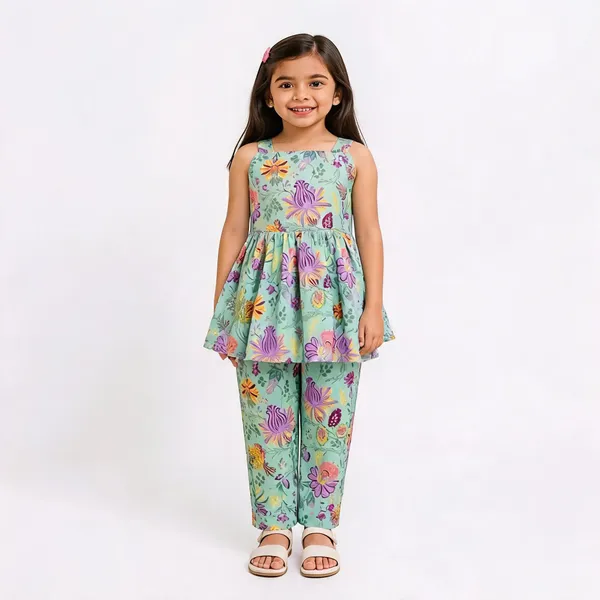 Blue_Cotton_Sleeveless_Floral_Tunic_And_Pant_Set_For_Girls
