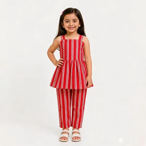 Red_Cotton_Sleeveless_Peplum_Co-Ord_Set_For_Girls