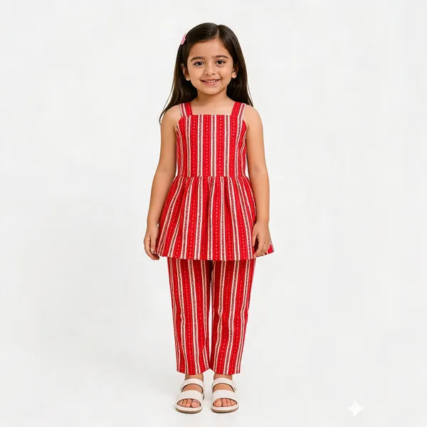 Red_Cotton_Sleeveless_Peplum_Co-Ord_Set_For_Girls