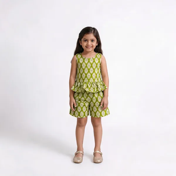 Green_Cotton_Sleeveless_Floral_Peplum_Romper_For_Girls