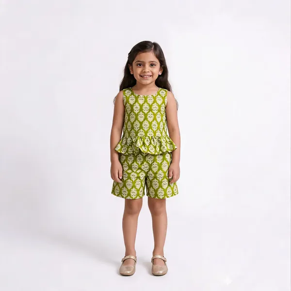Green_Cotton_Sleeveless_Floral_Peplum_Romper_For_Girls