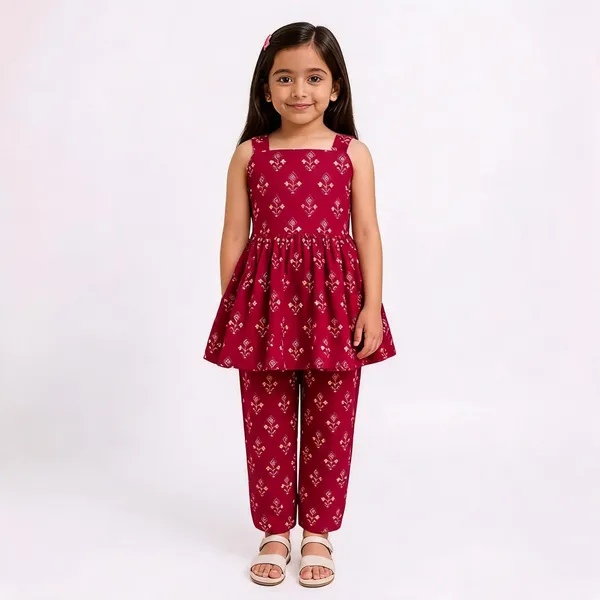 Maroon_Cotton_Printed_Sleeveless_Co-Ord_Set_For_Girls