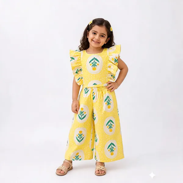 Yellow_Cotton_Flutter_Sleeve_Botanical_Print_Jumpsuit_For_Girls