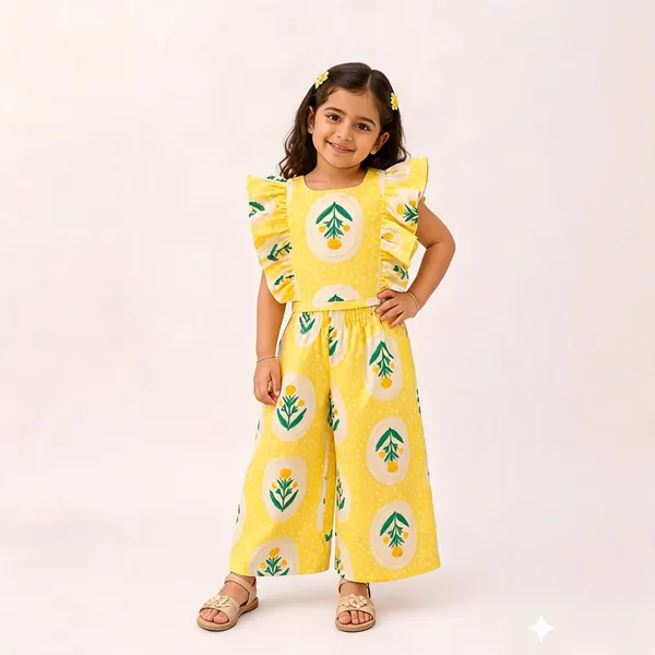 Yellow_Cotton_Flutter_Sleeve_Botanical_Print_Jumpsuit_For_Girls