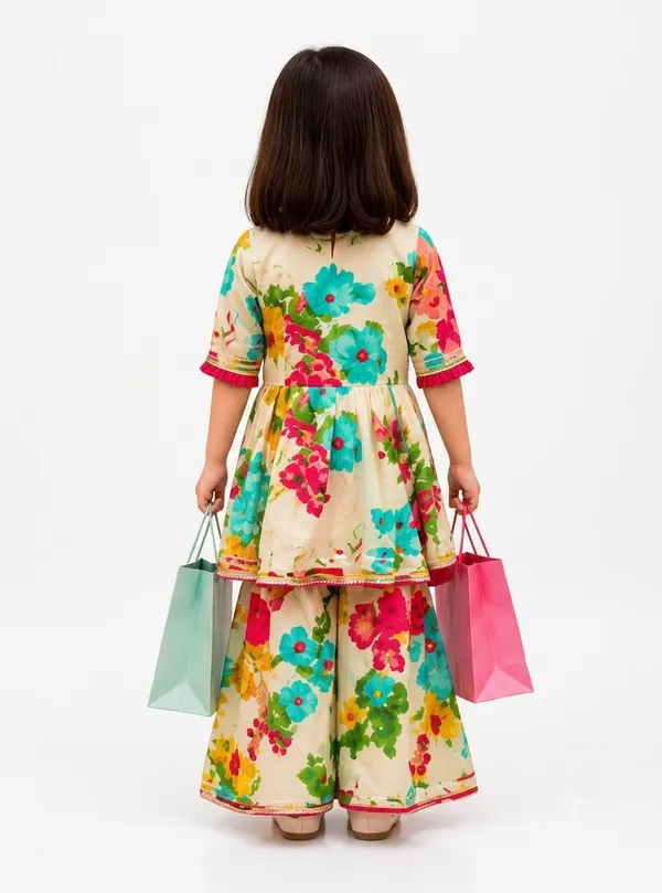 Cream_Floral_Print_Kurta_Set_for_Girls