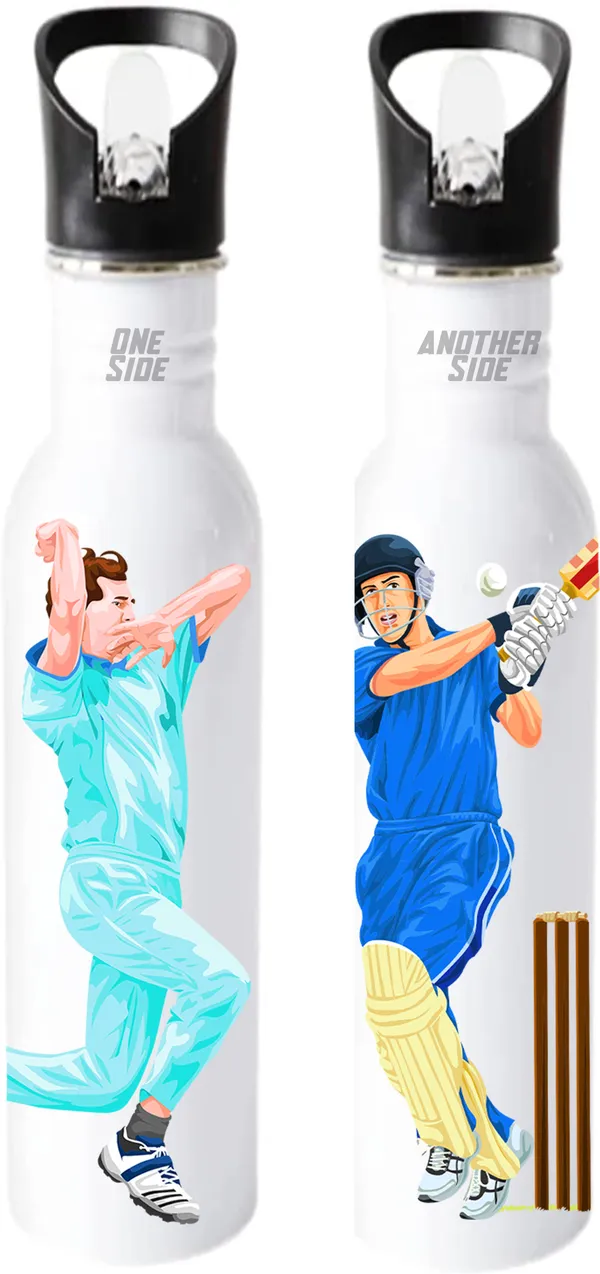 SLBB_Stainless_Steel_Water_Bottle,_750ml_"CRICKET_ACTIONS"_Printed_Glossy_White_750_ml_Steel_Bottle_(Pack_of_1,_White)