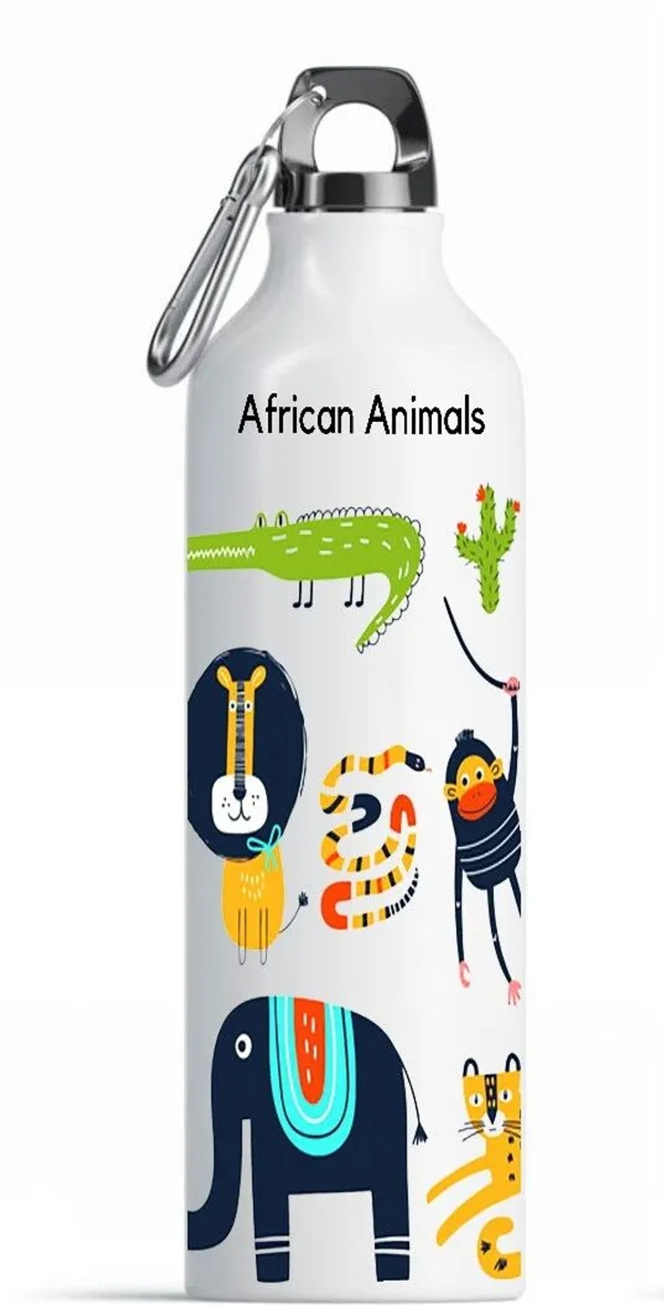 SLBB_Aluminium_Water_Bottle,_750ml_"African_Animals"_Premium_Printed_Glossy_White_750_ml_Aluminium_Sipper_(Pack_of_1,_Multicolor)