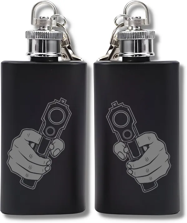 BrittleBerry_GUN_SHOOT_ACTION_Pocket/Hip_Flask_for_Alcohol_Drink_Set_of_2_Small_Sizes_Stainless_Steel_Hip_Flask_(60_ml)