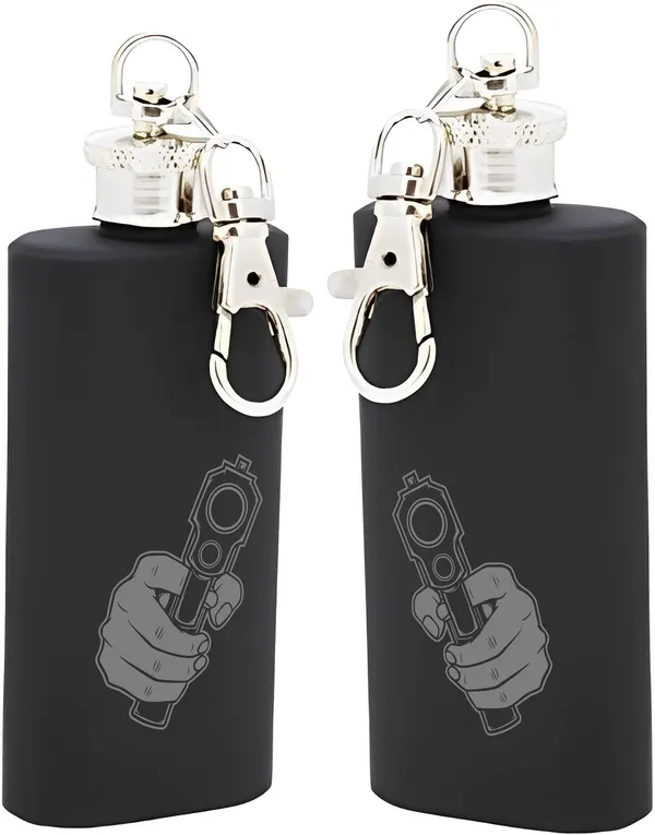 BrittleBerry_GUN_SHOOT_ACTION_Pocket/Hip_Flask_for_Alcohol_Drink_Set_of_2_Small_Sizes_Stainless_Steel_Hip_Flask_(60_ml)