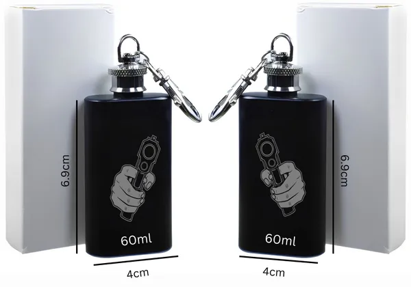 BrittleBerry_GUN_SHOOT_ACTION_Pocket/Hip_Flask_for_Alcohol_Drink_Set_of_2_Small_Sizes_Stainless_Steel_Hip_Flask_(60_ml)