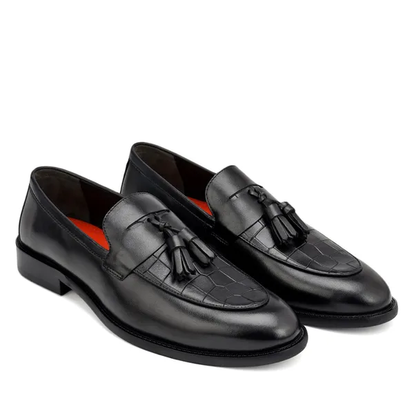 Cobbler_India_Black_Croco_Textured_Loafers_With_Tassels_Black