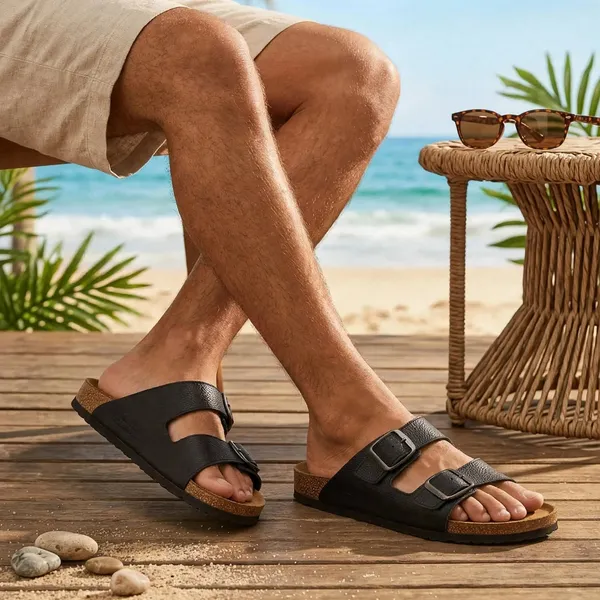 Premium_Two_Strap_Cork_Footbed_Slip_On_Sandals_Black