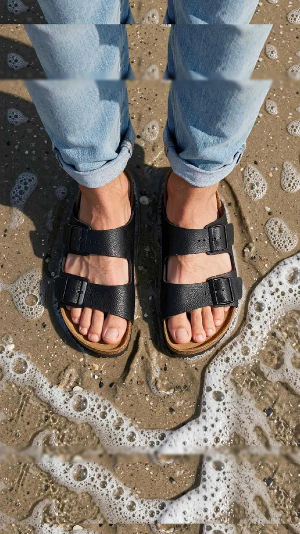 Premium_Two_Strap_Cork_Footbed_Slip_On_Sandals_Black