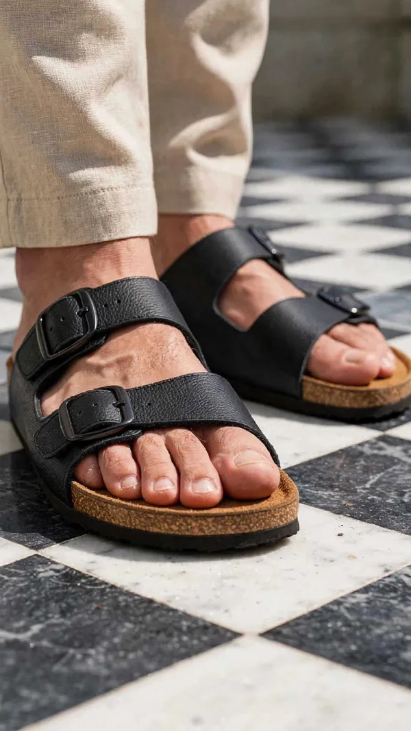 Premium_Two_Strap_Cork_Footbed_Slip_On_Sandals_Black
