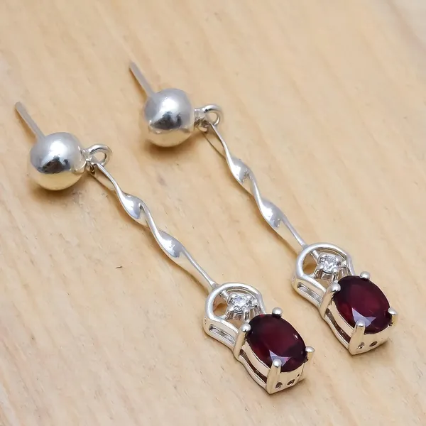 Garnet_And_White_Topaz_Sterling_Silver_Earrings