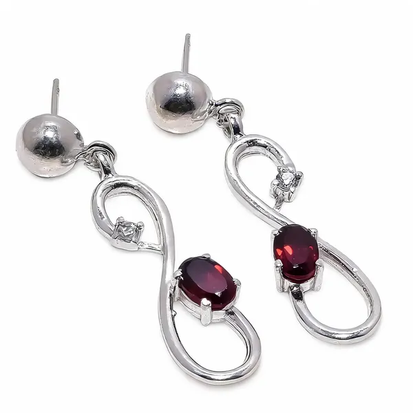 Garnet_And_White_Topaz_Sterling_Silver_Earrings