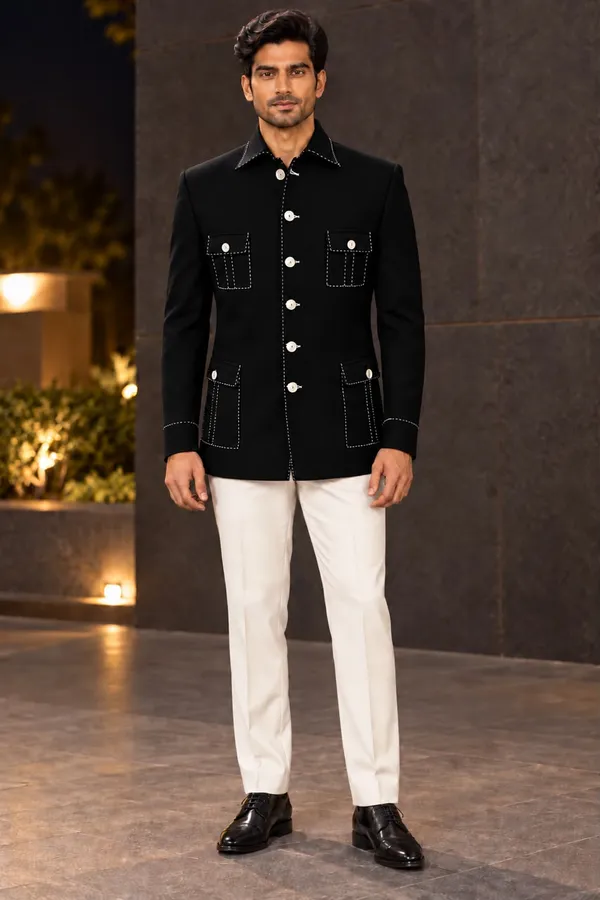 Mtora_Chawal_Taka_Embroidered_Shirt_Collar_Jacket,_Jodhpuri,_Men'S_Ethnic_Wear,_4_Patch_Pocket_With_Unique_Shape