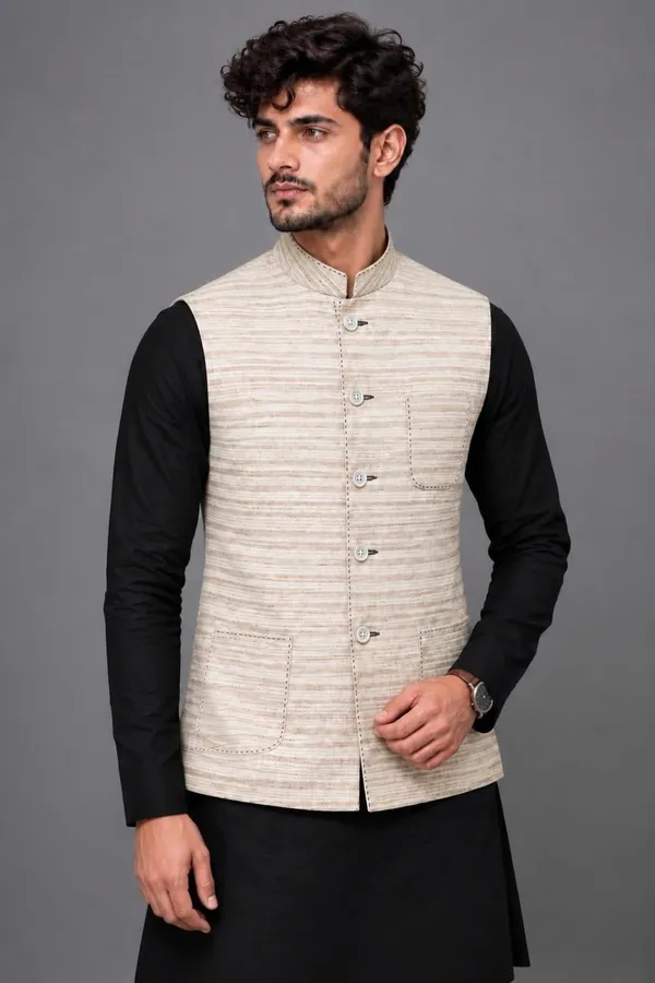 MTORA_CHAWAL-TAKA_EMBROIDERED_PREMIUM_KHADI_NEHRU_JACKET_,_KOTI,_MEN'S_ETHNIC_WEAR,_3_PATCH_POCKET,_NATURAL_STONE_WAVE_HERITAGE_LOOK