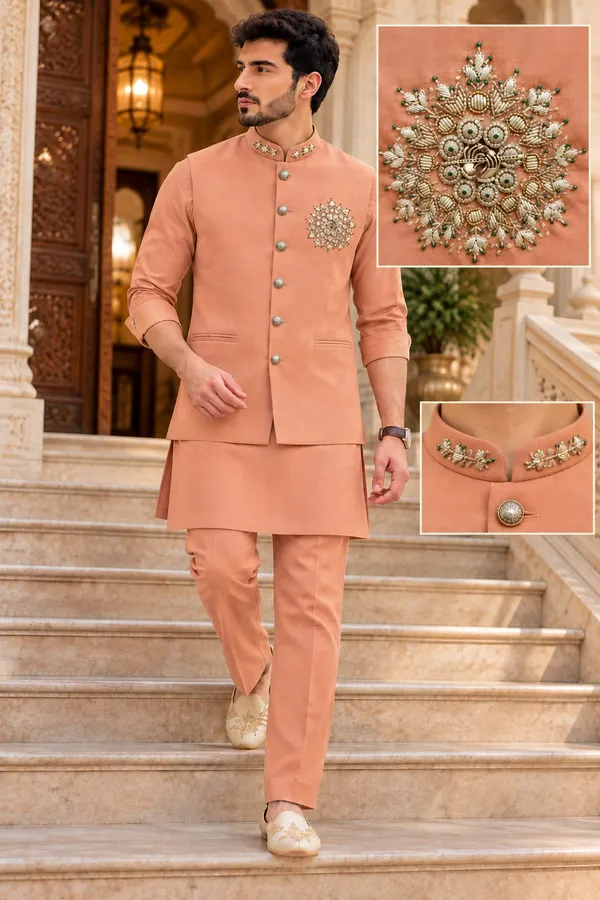 Mtora_Men'S_Linen_Silk_3_Piece_Ethnic_Set_Kurta,_Pant_&_Modi_Jacket_Sleeveless_Jacket_Slim_Fit_Collar_&_Pocket_Patch_Hand_Work_Wedding,_Festive_&_Party_Wear