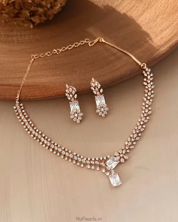 White_Elena_Necklace_18k_Rose_Gold_Plated_American_Diamond_Jewellery_Set_Fo