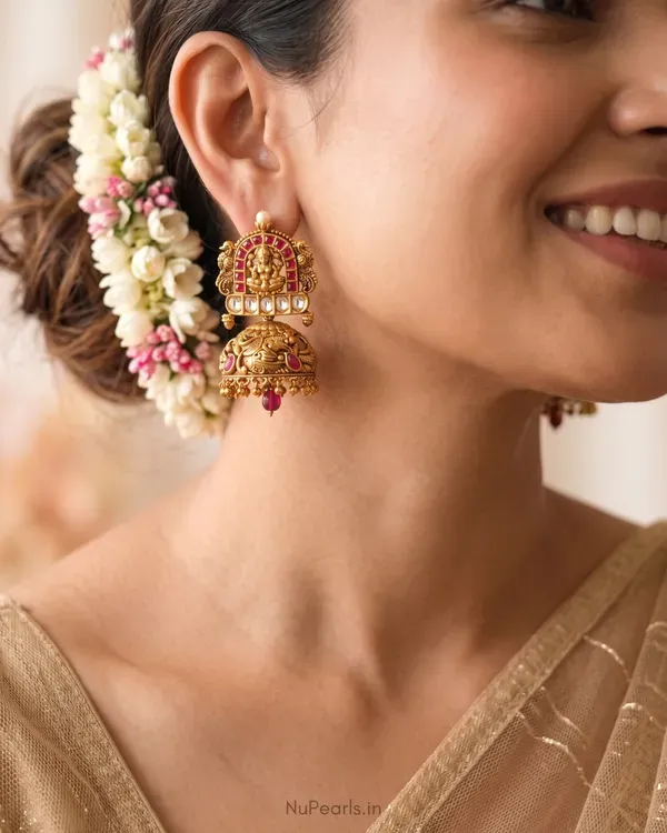Red_Ragini_Temple_Lakshmi_Antique_Gold_Jhumka_Earrings