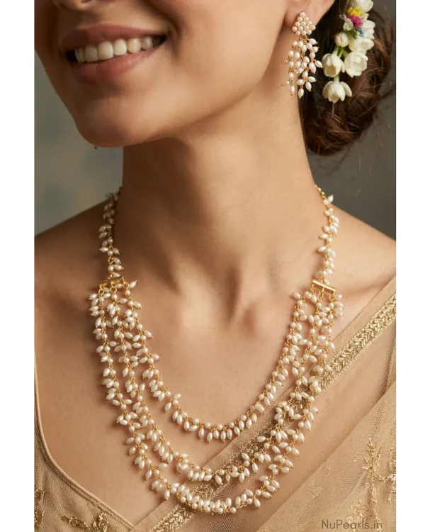 White_Rice_Pearls_Adrija_3_Layered_Necklace_Set_With_Earrings
