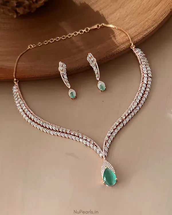 Mint_Green_Zeba_Necklace_18k_Rose_Gold_Plated_American_Diamond_Jewellery_Se