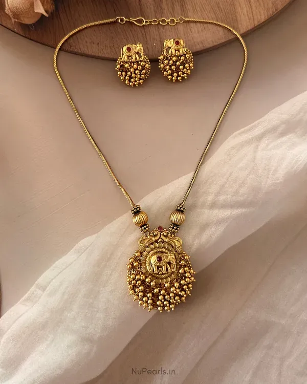 Sandhya_Gold_Bead_Cluster_Temple_Pendant_Set_With_Elephant_Design_Beaded_C