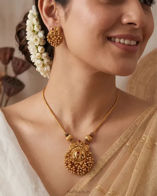 Sandhya_Gold_Bead_Cluster_Temple_Pendant_Set_With_Elephant_Design_Beaded_C