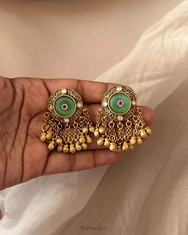 Rajwadi_Antique_Gold_Mint_Green_Stone_Earrings_With_Ghungroo_Antique_Gold