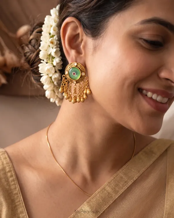 Rajwadi_Antique_Gold_Mint_Green_Stone_Earrings_With_Ghungroo_Antique_Gold