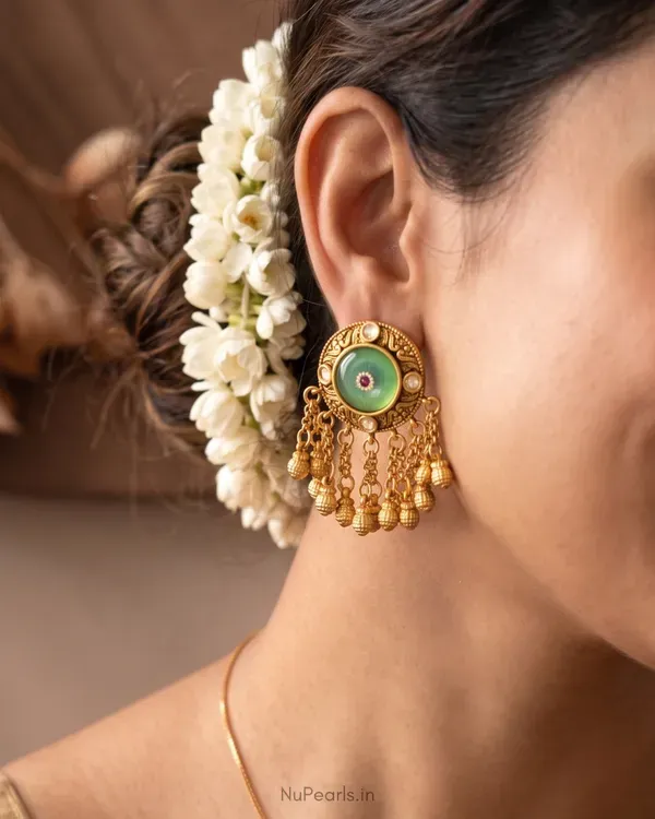 Rajwadi_Antique_Gold_Mint_Green_Stone_Earrings_With_Ghungroo_Antique_Gold