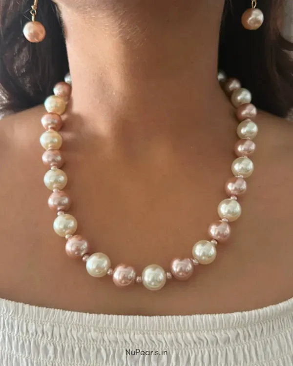 White_Peach_Pahi_Pearl_Mala_Necklace_With_Earrings_For_Women