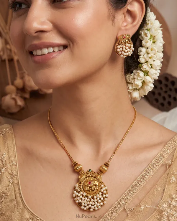 Sandhya_Pearl_Cluster_Temple_Pendant_Set_With_Elephant_Design_Beaded_Chain