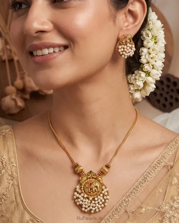 Sandhya_Pearl_Cluster_Temple_Pendant_Set_With_Elephant_Design_Beaded_Chain