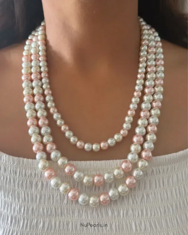 White_Peach_Aesha_3_Layered_Pearl_Mala_Necklace_With_Earrings_For_Women