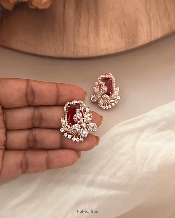 Red_Floral_Studs_18k_Rose_Gold_Plated_Cz_Studded_Party_Earrings