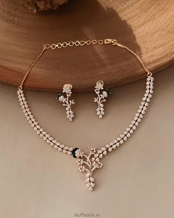 Green_Lia_Necklace_18k_Rose_Gold_Plated_American_Diamond_Jewellery_Set_For_More