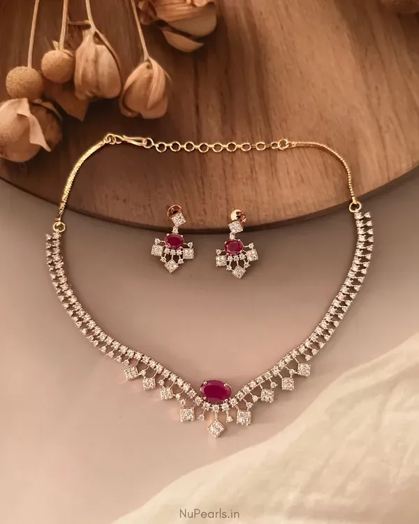 Ruby_Red_Rabneet_American_Diamond_Necklace_Set_18k_Rose_Gold_Plated