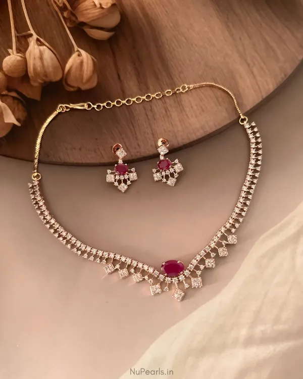 Ruby_Red_Rabneet_American_Diamond_Necklace_Set_18k_Rose_Gold_Plated