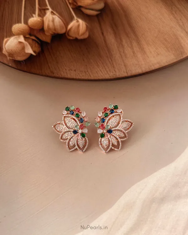 Multi_Anna_Ad_Stone_Studs_18k_Rose_Gold_Plated_Earrings_For_Women