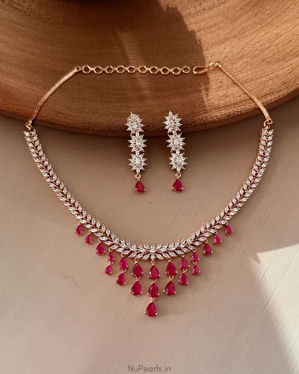 Red_Raha_Necklace_18k_Rose_Gold_Plated_American_Diamond_Jewellery_Set_For_W