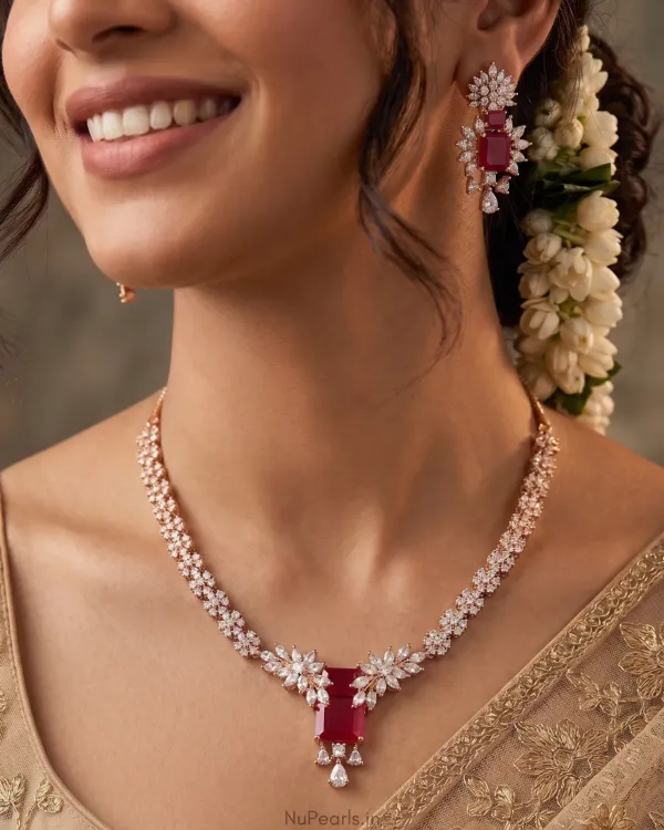 Ruby_Red_Tara_Necklace_18k_Rose_Gold_Plated_American_Diamond_Jewellery_Set