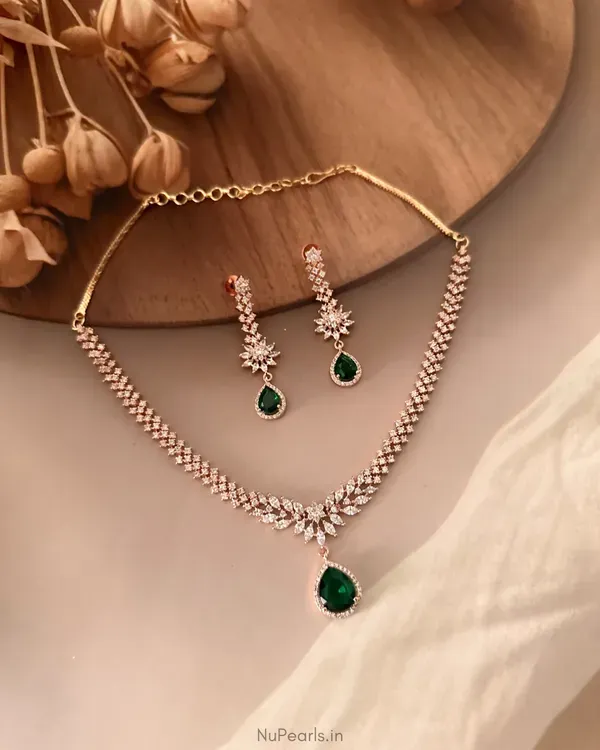 Green_Noorjot_American_Diamond_Necklace_Set_18k_Rose_Gold_Plated