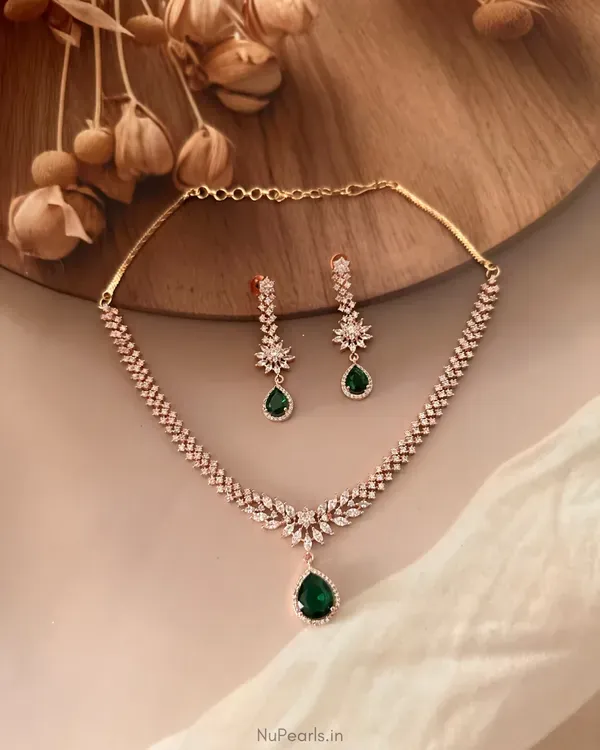 Green_Noorjot_American_Diamond_Necklace_Set_18k_Rose_Gold_Plated