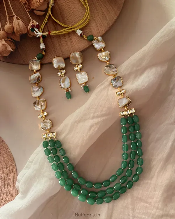 Green_Rangrez_3_Layered_Mother_Of_Pearl_Long_Necklace_Set_18k_Gold_Plated