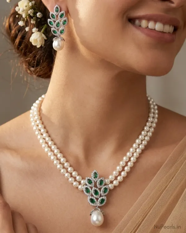 Silver_Green_Amora_Ad_Pearl_Necklace_With_Ad_Back_Clasp_Matching_Earrings_More